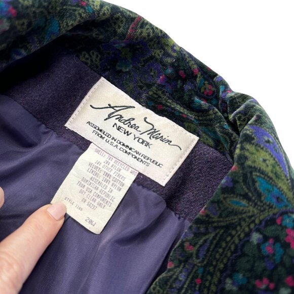 Andrea Marin Vintage Wool Pea Coat Purple Plus Size 20W Velvet Paisley Collar - Picture 8 of 11